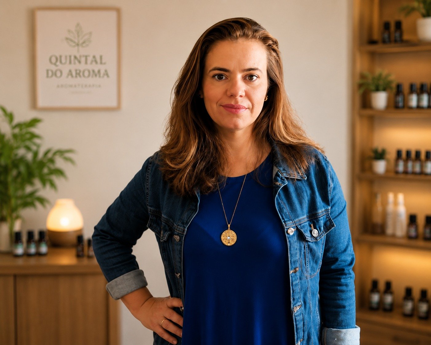Raquel Cruz, farmac&ecirc;utica e psicoaromaterapeuta, em consult&oacute;rio de aromaterapia em Mogi das Cruzes